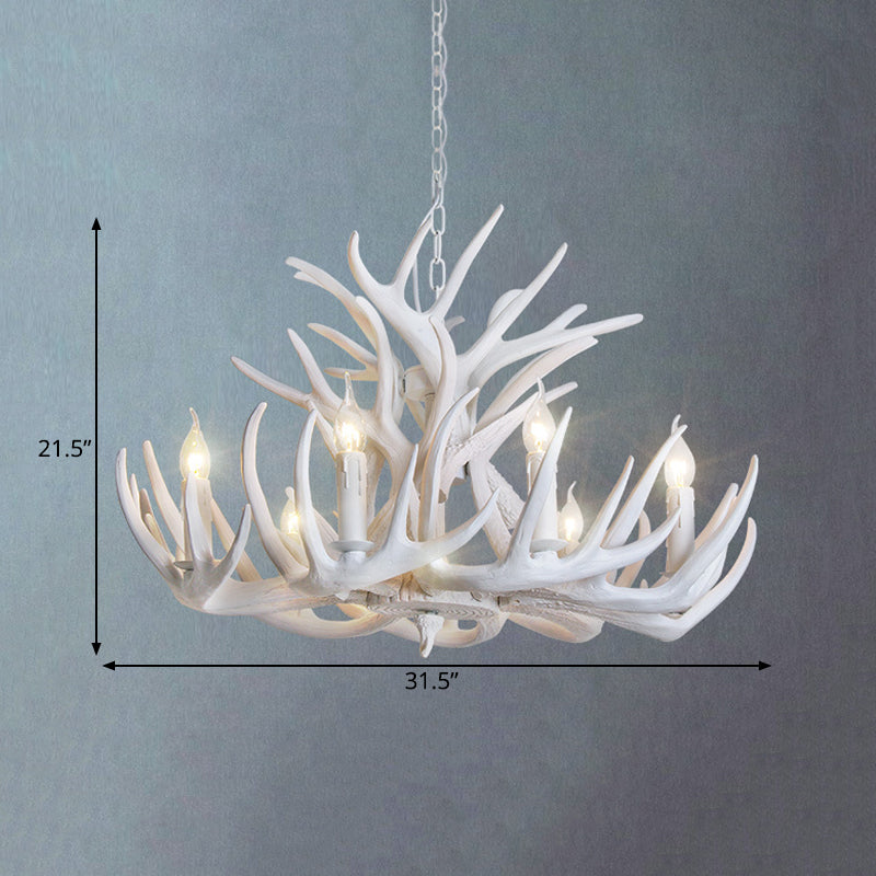 Éclairage de lustre en bois de fourloir blanc Résine rustique 21,5 "/25.5" /27,5 "de large 9/12 têtes de salon