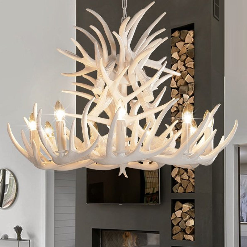 Éclairage de lustre en bois de fourloir blanc Résine rustique 21,5 "/25.5" /27,5 "de large 9/12 têtes de salon
