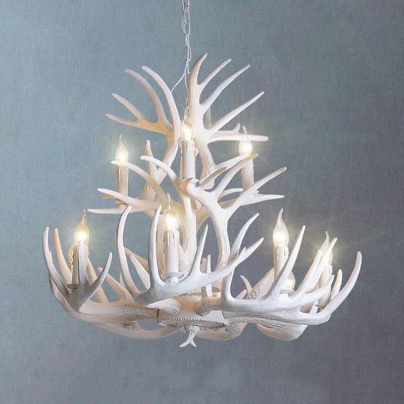 Éclairage de lustre en bois de fourloir blanc Résine rustique 21,5 "/25.5" /27,5 "de large 9/12 têtes de salon