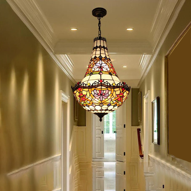 Illuminazione del lampadario a fiore Tiffany 2/3/5 luci Kit di luce a sospensione vetrata in nero in nero, 10 "/12"/16 "di larghezza