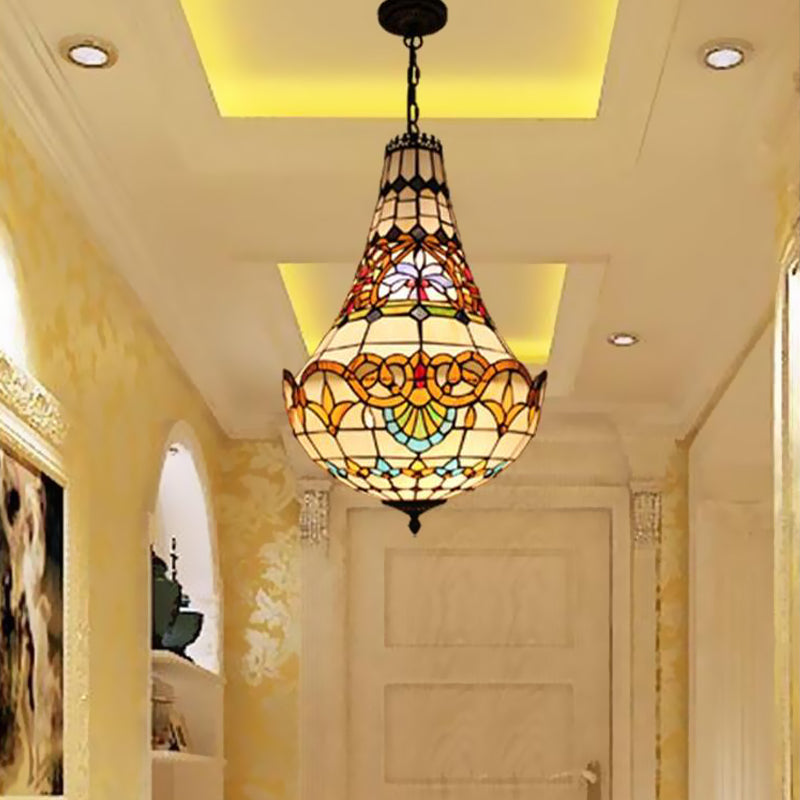 3/5 luci lampadario a fiore lampada antica sospensione di sospensione in vetro taglio in bronzo, largo 12 "/16"