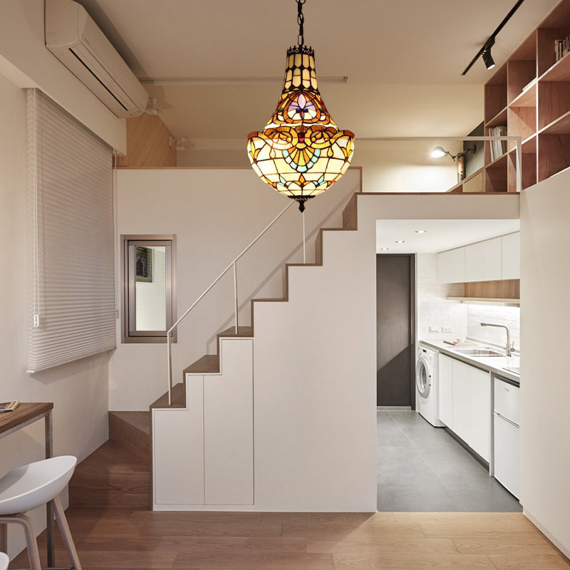 3/5 luci lampadario a fiore lampada antica sospensione di sospensione in vetro taglio in bronzo, largo 12 "/16"