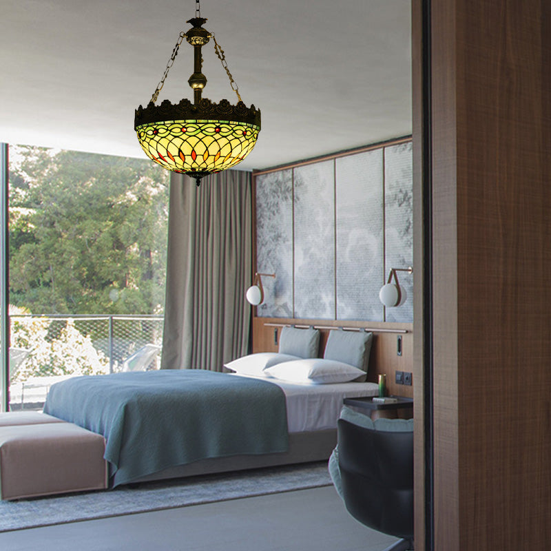 3 luci appese lampadario a manodopera mediterranea/cuore/geometrico colorato in vetro in ottone antico