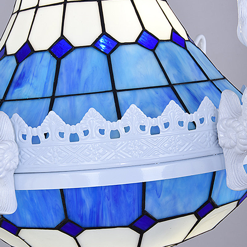 Stained Glass White Hanging Chandelier Grid Patterned 13 Lights Baroque Suspension Pendant