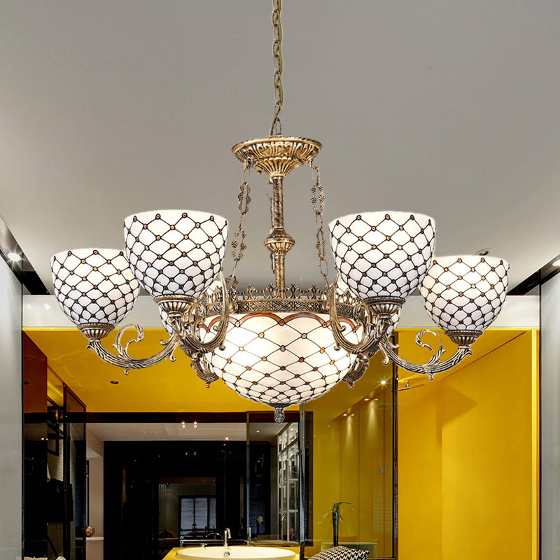 Lampadario perline di vetro colorato in stile tiffany 3/5/9 luci ciondoli sospesi in ottone antico, largo 23 "/24.5" /31,5 "