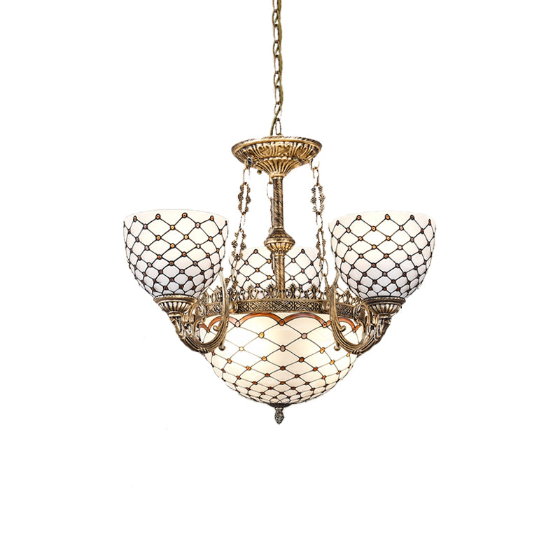 Lampadario perline di vetro colorato in stile tiffany 3/5/9 luci ciondoli sospesi in ottone antico, largo 23 "/24.5" /31,5 "
