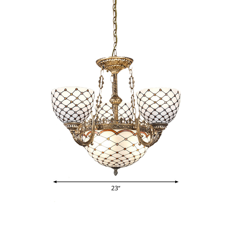 Lampadario perline di vetro colorato in stile tiffany 3/5/9 luci ciondoli sospesi in ottone antico, largo 23 "/24.5" /31,5 "