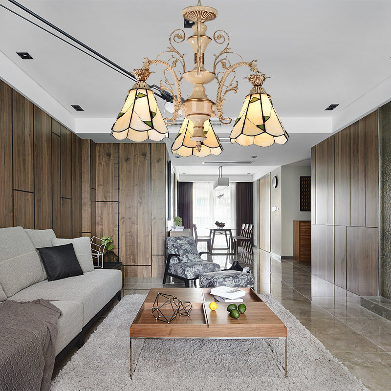 3/5 luces lámpara de vidrio manchado de lámpara de lámparas de lámparas en blanco y dorado