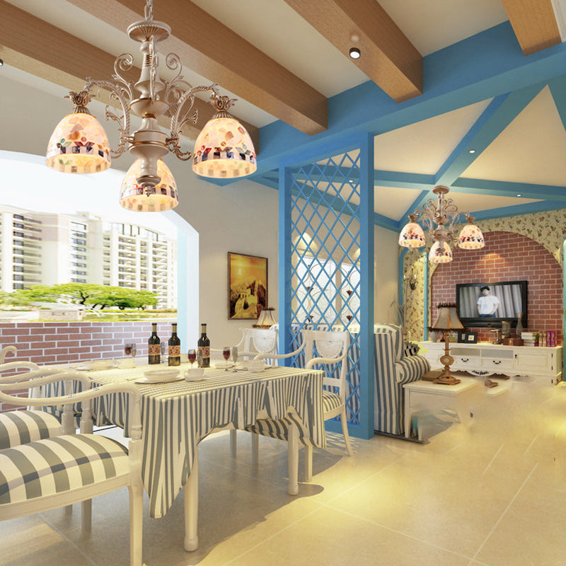 Bianco e oro 3/5 luci lampadario a pendente a sospensione in stile Tiffany in vetro colorato kit di lampada sospesa