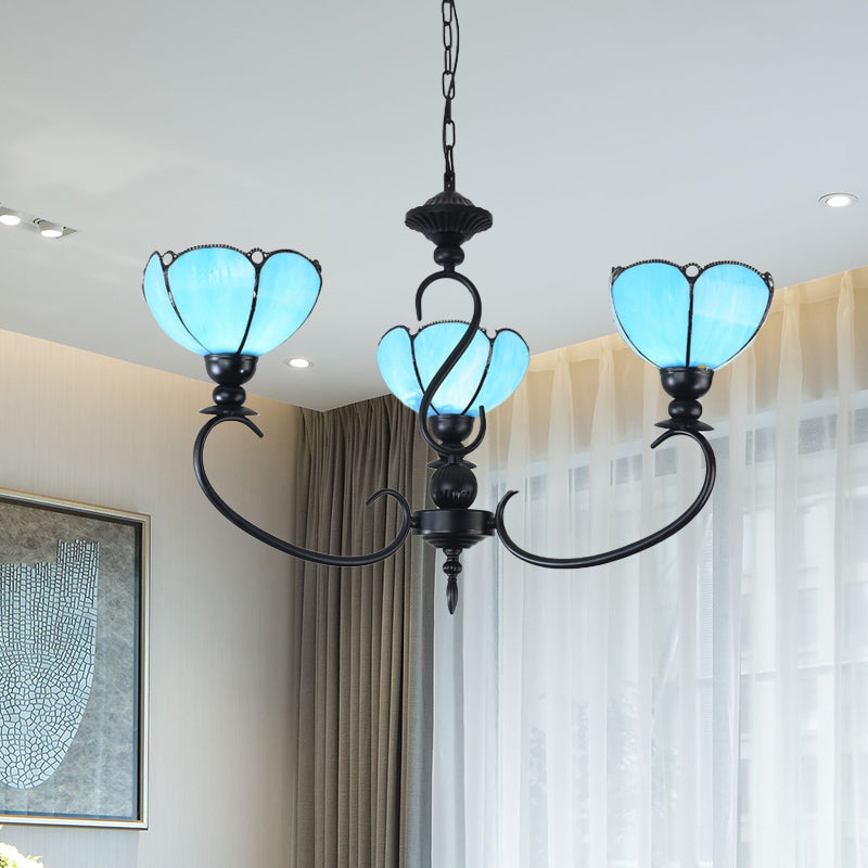 Scalloped Chandelier 3/5/6/8 Lights Blue/Blue and Clear Glass Baroque Pendant Lamp for Dining Room