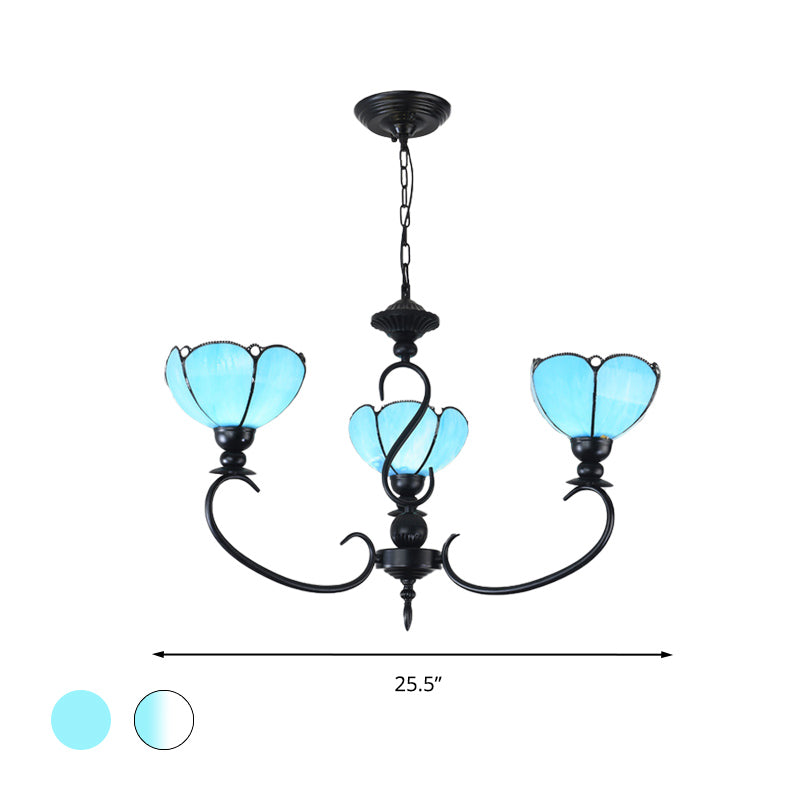 Scalloped Chandelier 3/5/6/8 Lights Blue/Blue and Clear Glass Baroque Pendant Lamp for Dining Room