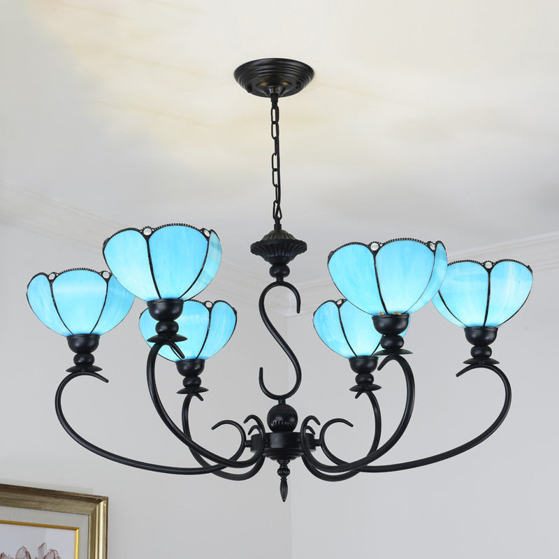 Scalloped Chandelier 3/5/6/8 Lights Blue/Blue and Clear Glass Baroque Pendant Lamp for Dining Room