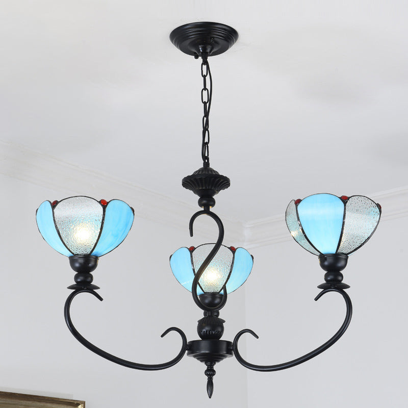 Scalloped Chandelier 3/5/6/8 Lights Blue/Blue and Clear Glass Baroque Pendant Lamp for Dining Room