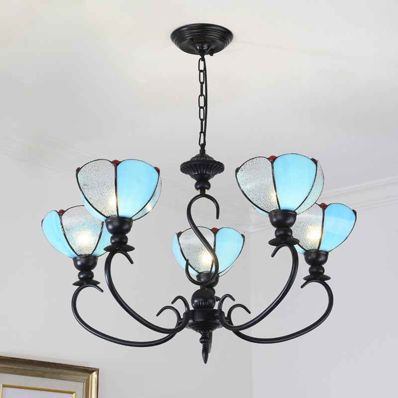 Scalloped Chandelier 3/5/6/8 Lights Blue/Blue and Clear Glass Baroque Pendant Lamp for Dining Room