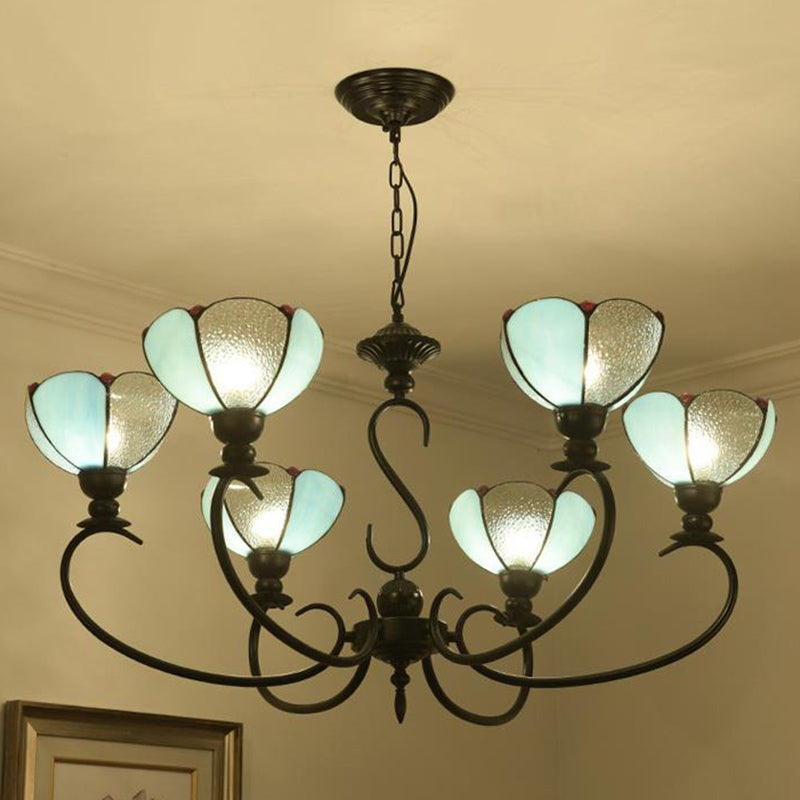 Scalloped Chandelier 3/5/6/8 Lights Blue/Blue and Clear Glass Baroque Pendant Lamp for Dining Room