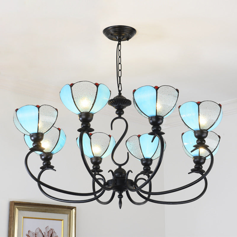 Scalloped Chandelier 3/5/6/8 Lights Blue/Blue and Clear Glass Baroque Pendant Lamp for Dining Room