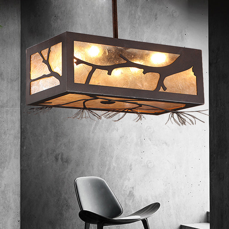 6 cabezas Semi Flush Mount Cottage Rectangle Metal cerca de la luz del techo en óxido con tono de lámina de mica