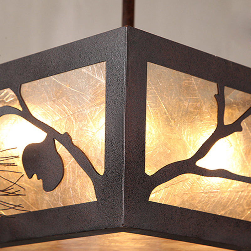 6 cabezas Semi Flush Mount Cottage Rectangle Metal cerca de la luz del techo en óxido con tono de lámina de mica