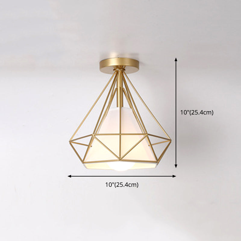 Diamond Cage Semi Flush Mount Light Fixture Industrial Iron Ceiling Mounted Fixture for Corridor