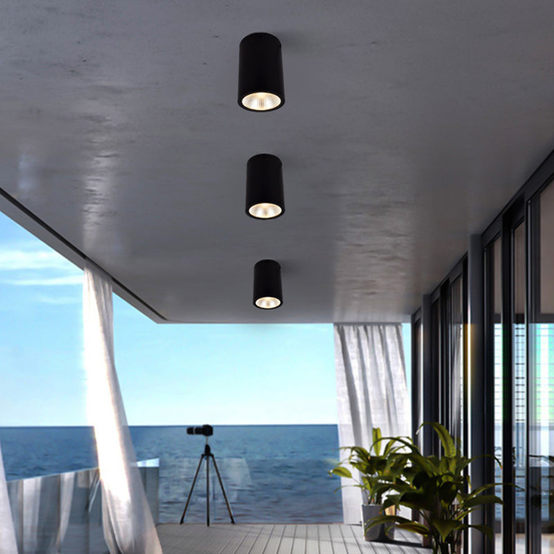Terrace Flush Mount Light Fixture Simple Black LED Ceiling Fixture with Cylindrical Metal Shade
