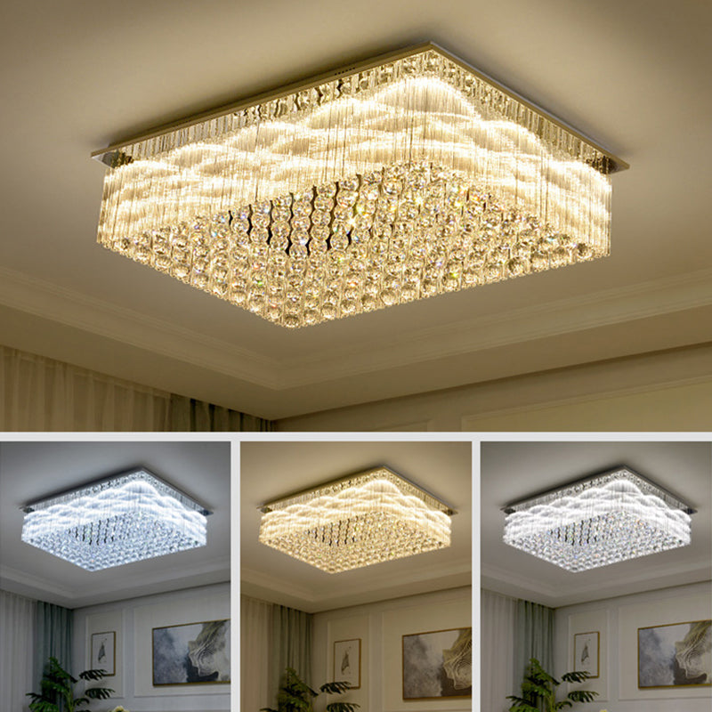 Geometric Stainless-Steel LED Ceiling Light in Modern Luxury Style Crystal Indoor Flush Mount in Silver