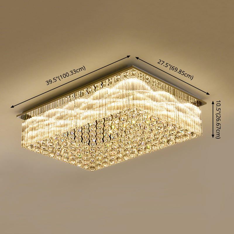 Geometric Stainless-Steel LED Ceiling Light in Modern Luxury Style Crystal Indoor Flush Mount in Silver