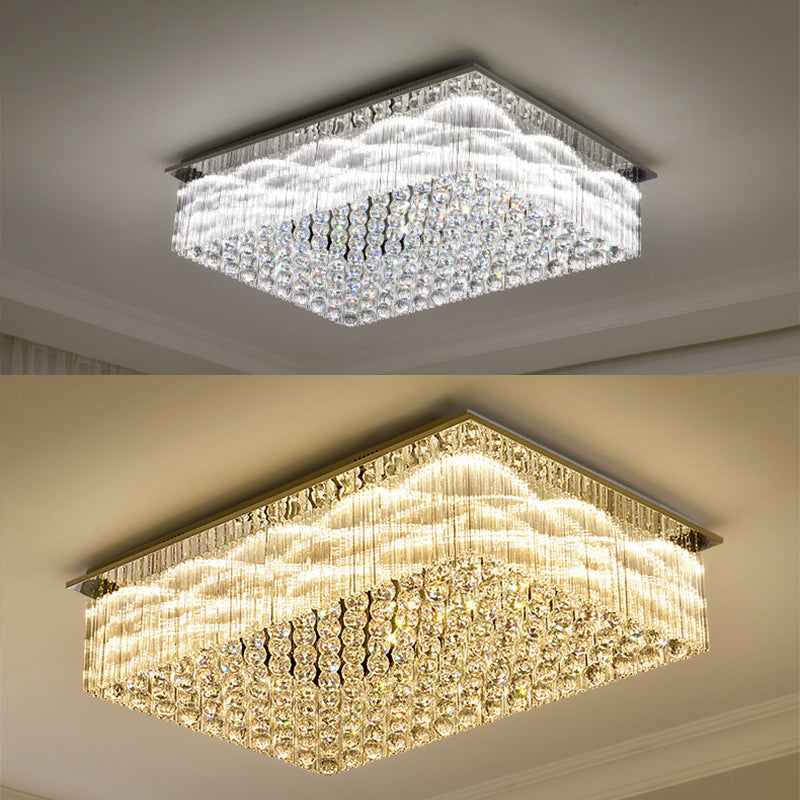 Geometric Stainless-Steel LED Ceiling Light in Modern Luxury Style Crystal Indoor Flush Mount in Silver