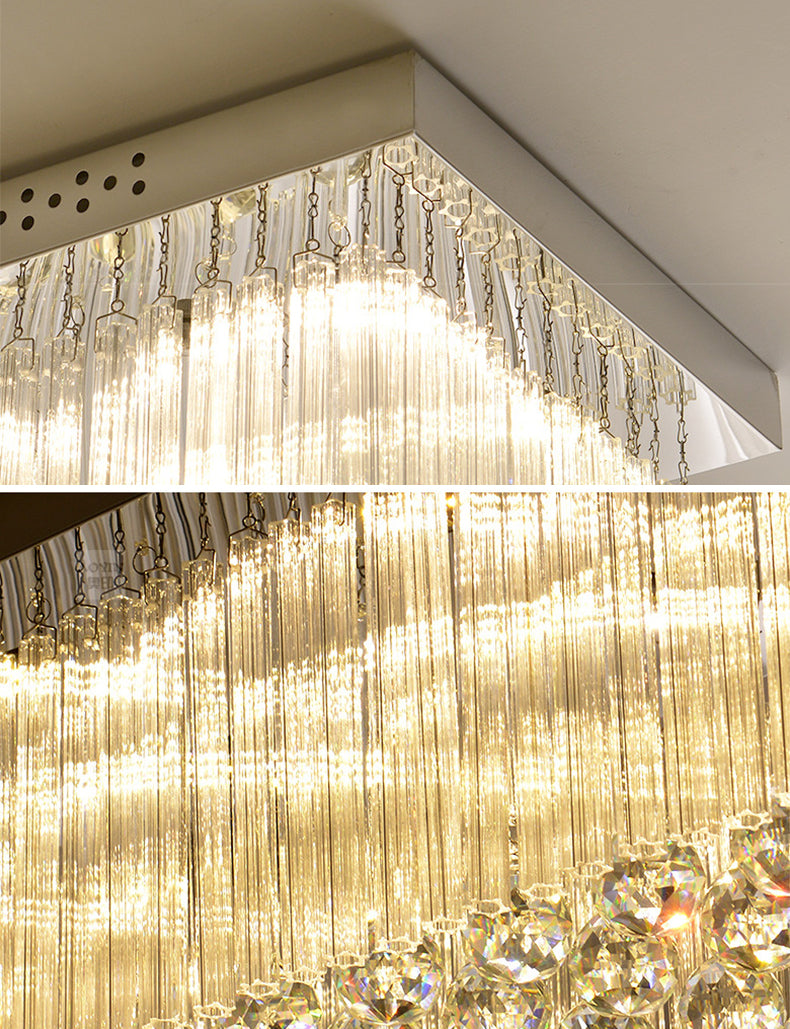 Geometric Stainless-Steel LED Ceiling Light in Modern Luxury Style Crystal Indoor Flush Mount in Silver