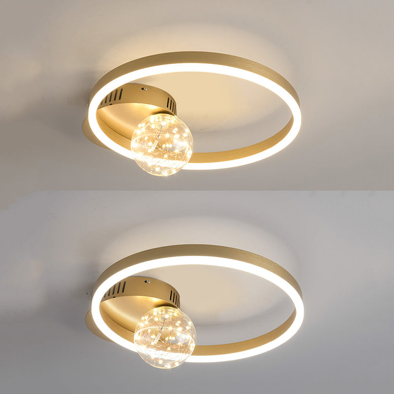 Abat-jour en forme de cerceau pour éclairage de plafond à LED, montage encastré étoilé en métal avec abat-jour en verre boule