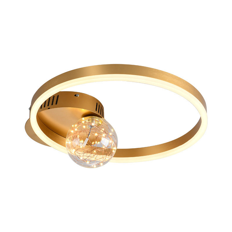 Abat-jour en forme de cerceau pour éclairage de plafond à LED, montage encastré étoilé en métal avec abat-jour en verre boule