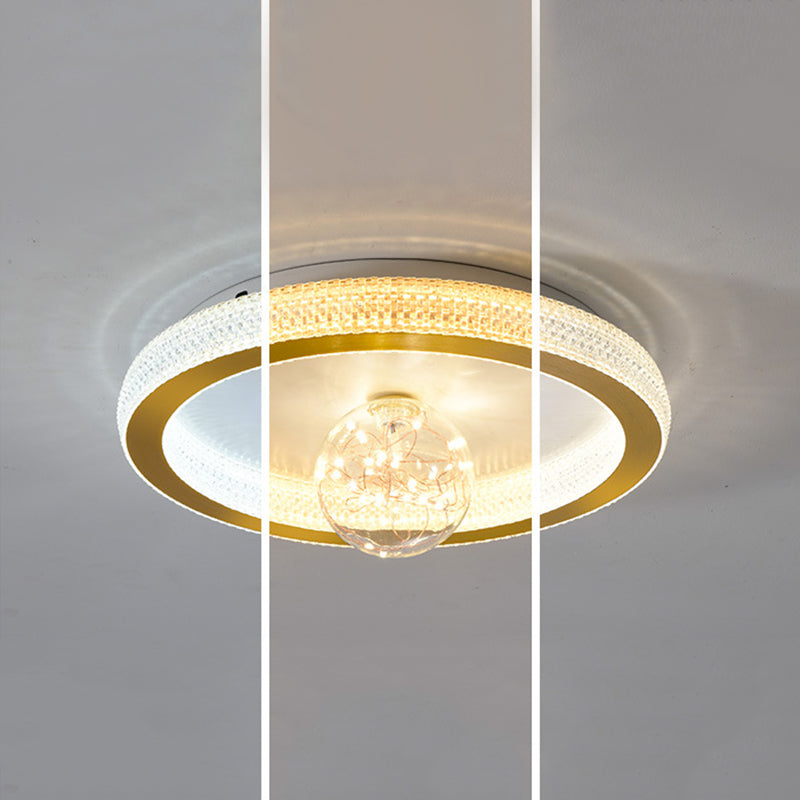 Gouden ronde inbouwlamp, moderne LED-plafondlamp van acryl met bolglazen kap