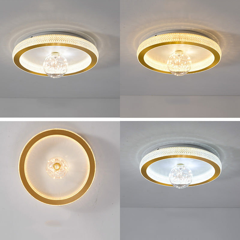 Gouden ronde inbouwlamp, moderne LED-plafondlamp van acryl met bolglazen kap