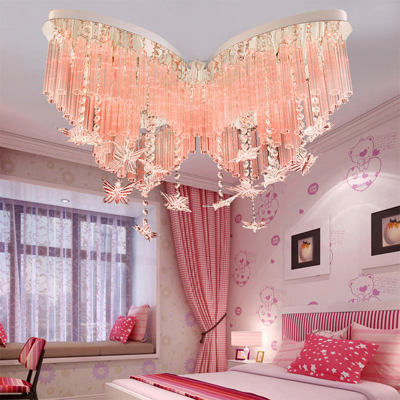 Stainless-Steel Papilionaceous LED Ceiling Light in Modern Romantic Style Crystal Flush Mount for Bedroom