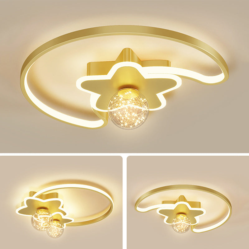 Luminaire encastré en forme d'étoile en métal, plafonnier LED en verre avec boule de simplicité pour chambre à coucher