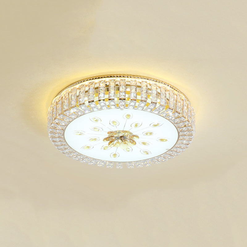 Metal White LED Plafond Armatuur in Modern Luxury Style Circular Crystal Flush Mount met Glass Shade