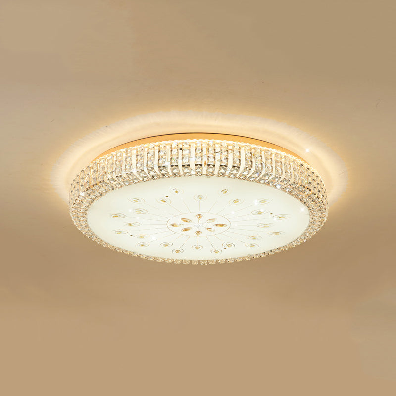 Metal White LED Plafond Armatuur in Modern Luxury Style Circular Crystal Flush Mount met Glass Shade