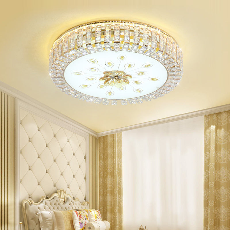 Metal White LED Plafond Armatuur in Modern Luxury Style Circular Crystal Flush Mount met Glass Shade