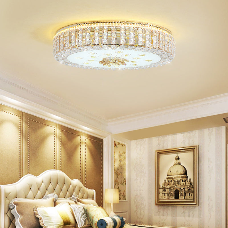 Metal White LED Plafond Armatuur in Modern Luxury Style Circular Crystal Flush Mount met Glass Shade
