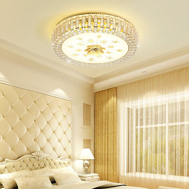 Metal White LED Plafond Armatuur in Modern Luxury Style Circular Crystal Flush Mount met Glass Shade