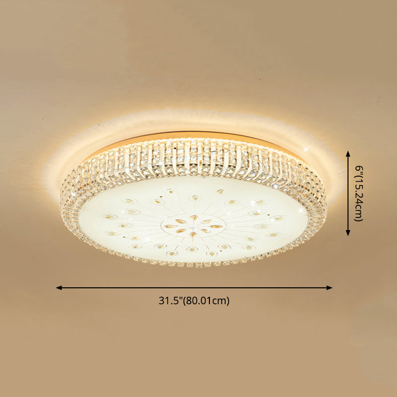 Metal White LED Plafond Armatuur in Modern Luxury Style Circular Crystal Flush Mount met Glass Shade