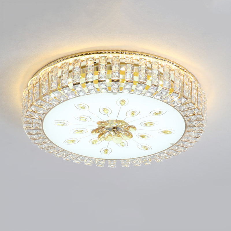 Metal White LED Plafond Armatuur in Modern Luxury Style Circular Crystal Flush Mount met Glass Shade