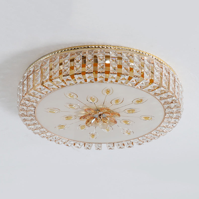 Metal White LED Plafond Armatuur in Modern Luxury Style Circular Crystal Flush Mount met Glass Shade