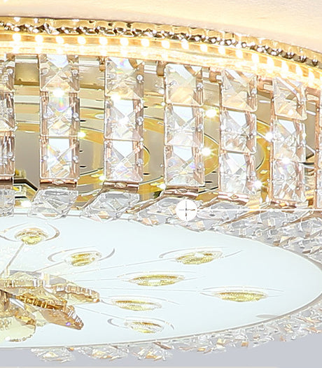 Metal White LED Plafond Armatuur in Modern Luxury Style Circular Crystal Flush Mount met Glass Shade