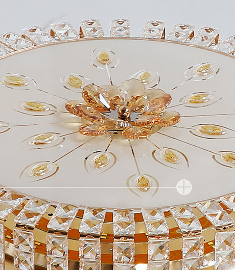 Metal White LED Plafond Armatuur in Modern Luxury Style Circular Crystal Flush Mount met Glass Shade