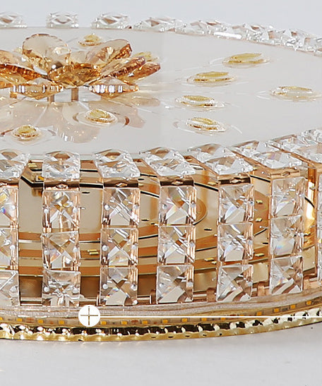 Metal White LED Plafond Armatuur in Modern Luxury Style Circular Crystal Flush Mount met Glass Shade