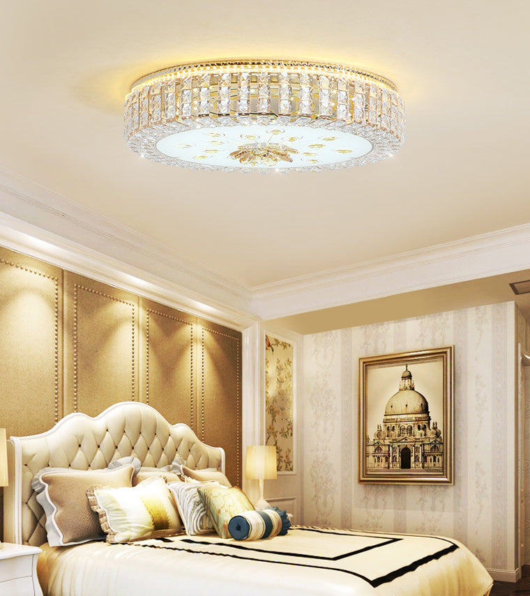 Metal White LED Plafond Armatuur in Modern Luxury Style Circular Crystal Flush Mount met Glass Shade