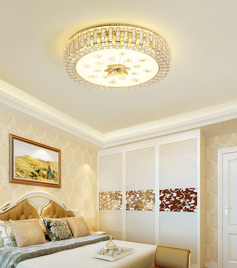 Metal White LED Plafond Armatuur in Modern Luxury Style Circular Crystal Flush Mount met Glass Shade