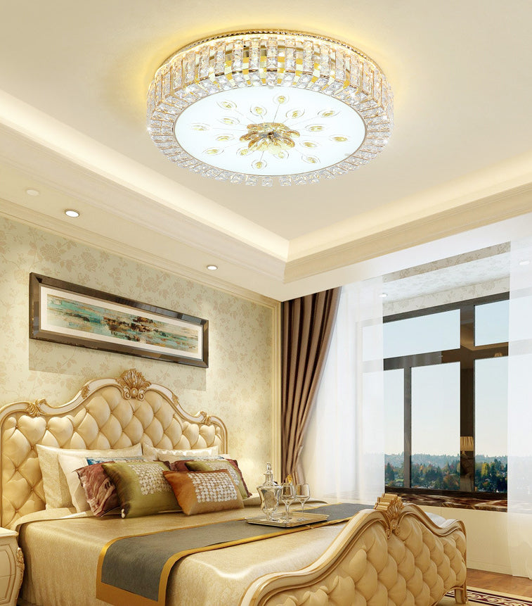 Metal White LED Plafond Armatuur in Modern Luxury Style Circular Crystal Flush Mount met Glass Shade