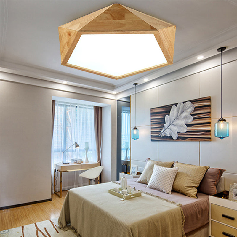 Pentagon Hout Flush Mount Plafond Lamp Fixture Nordic Dining Room Flush Mount Verlichting Armaturen