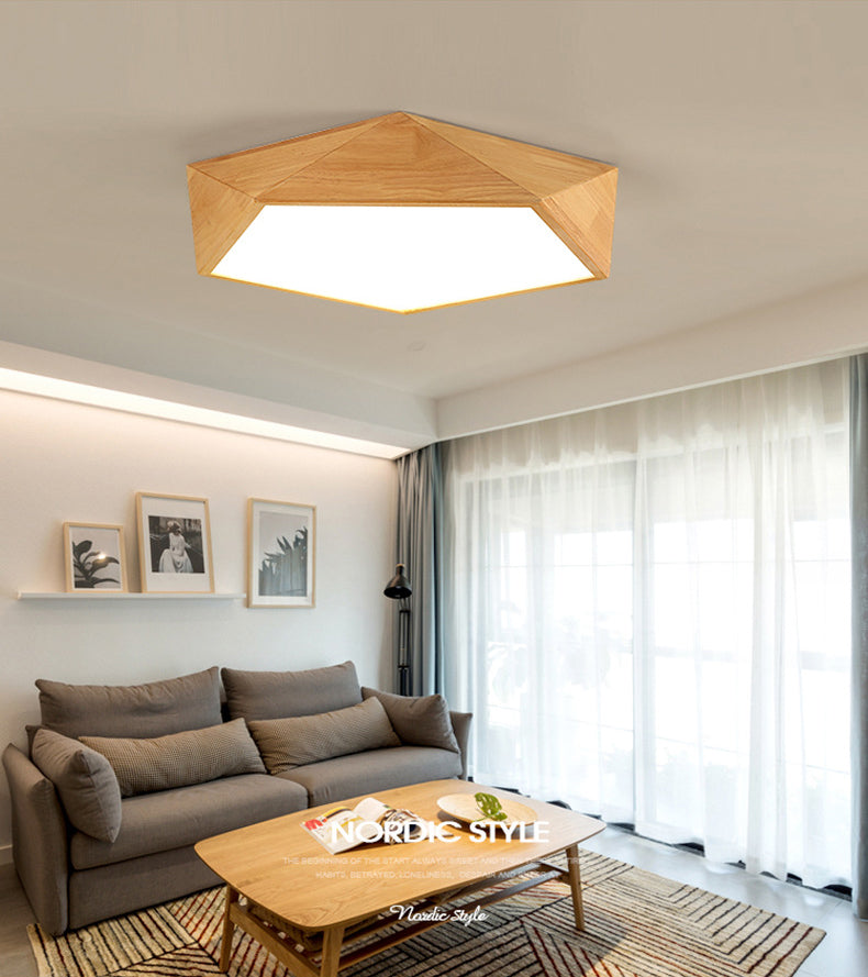 Pentagon Hout Flush Mount Plafond Lamp Fixture Nordic Dining Room Flush Mount Verlichting Armaturen
